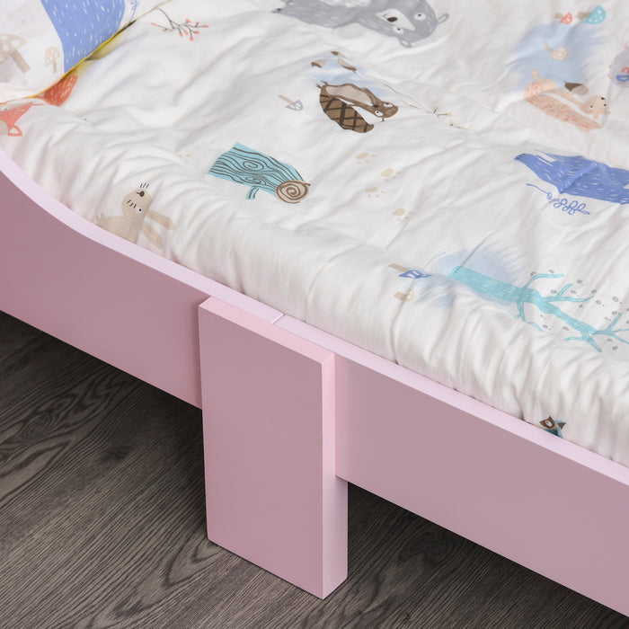 Princess-Themed Wooden Toddler Bed - Crown Motif with Safety Rails, Easy Clean Design - Ideal for Girls Aged 3-6, Charming Pink Gift