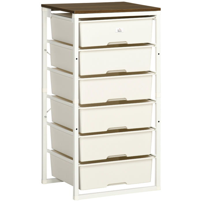 6-Drawer Chest Storage Unit - Steel-Framed Bedroom and Living Room Organizer, White Finish - Space-Saving Furniture for Clutter-Free Living