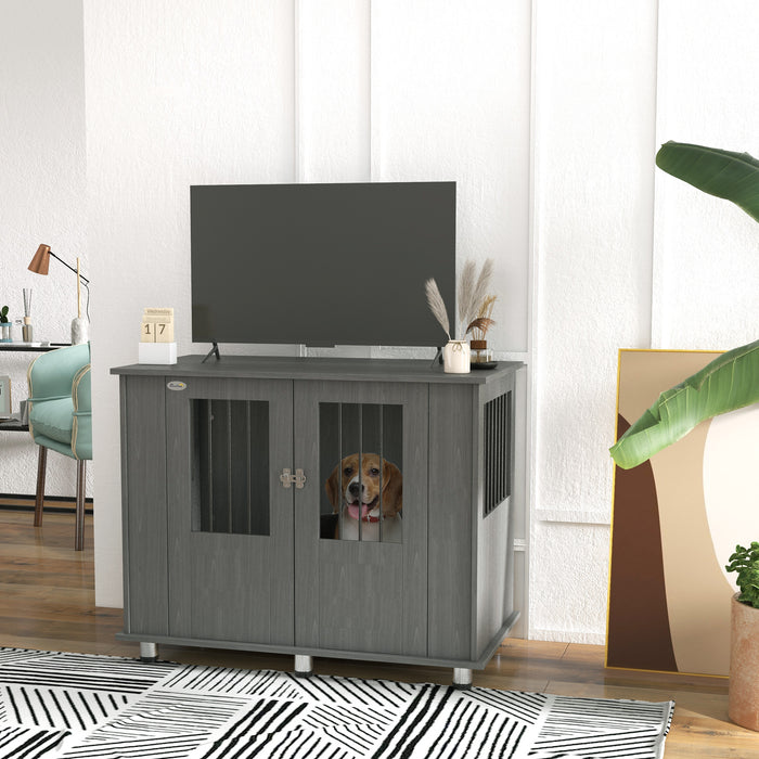 Indoor Dog Crate Table - Spacious 100x55x80cm Grey Kennel for Medium & Large Breeds with Magnetic Door - Stylish Pet-Friendly Furniture for Home