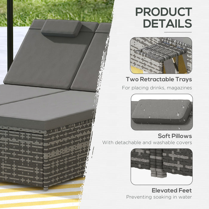 Rattan Garden Day Bed - 2-Seater with Fire-Resistant Cushions in Chic Grey - Ideal Comfort for Outdoor Relaxing