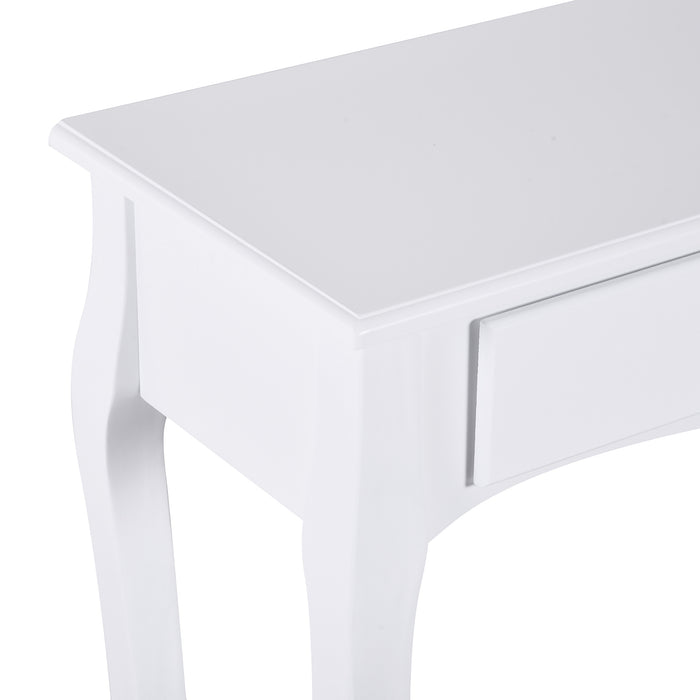 Modern Ivory White Console Table - Sofa Side Desk with Storage, Shelves & Drawers - Ideal for Living Room, Entryway & Bedroom Organization