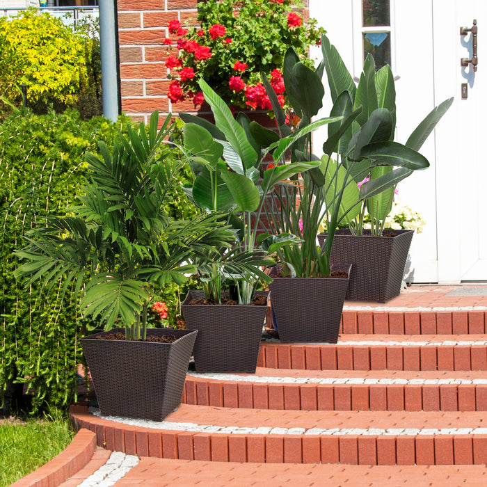 Rattan Effect Planter Set - 4-Pack Indoor/Outdoor Stackable Garden Pots - Space-Saving Solution for Patio, Porch, and Deck Gardening