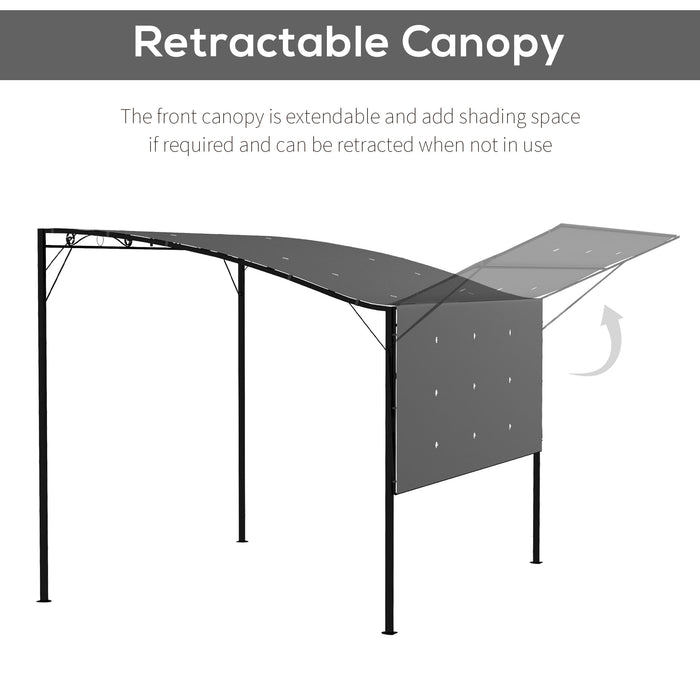 Wall Mount Patio Gazebo Awning - 3x2.5m Metal Outdoor Shelter with Door and Window - Elegant Charcoal Grey Canopy for Garden Protection