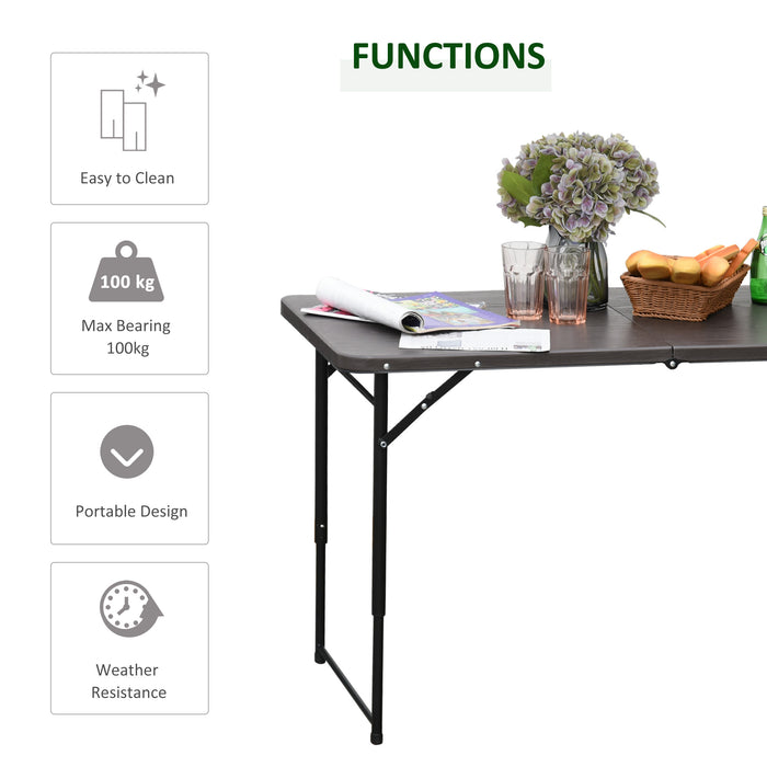 Portable 4ft Folding Metal Picnic Table in Black/Brown - Weather-Resistant Outdoor Camping Dining Solution - Ideal for Picnics, BBQs, and Family Gatherings