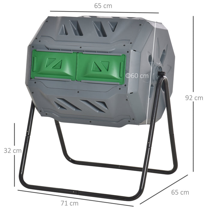 160L Dual Chamber Tumbling Composter - Outdoor 360° Rotating Bin with Sliding Doors and Steel Frame, Grey - Eco-Friendly Waste Composting for Garden Enthusiasts