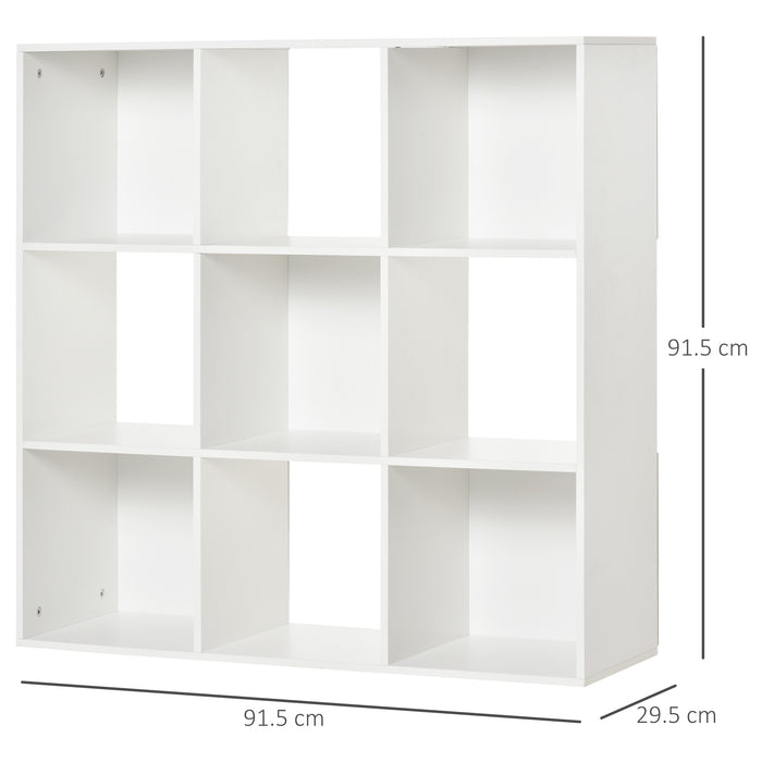 3-Tier 9-Cube Storage Organizer - Particle Board Cabinet with Bookcase Shelves for Home Office - Space-Saving Solution in White