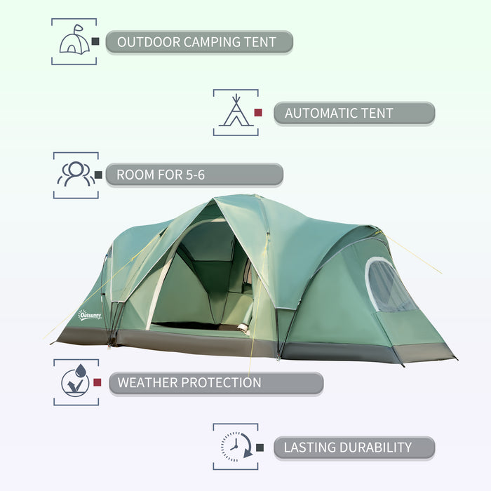 5-6 Person Waterproof Dome Tent - Outdoor Hiking Camping Shelter with UV Protection, 3000mm Water Resistance - Ideal for Family and Group Adventures in Dark Green