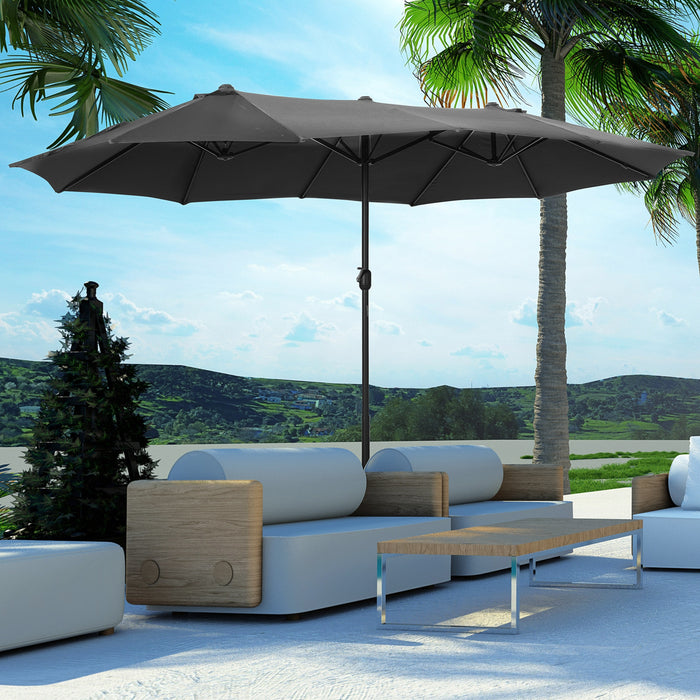 Double-Sided 4.6m Garden Parasol - Patio Sun Umbrella with Market Shelter Canopy & Sturdy Cross Base - Outdoor Shade Solution in Elegant Grey