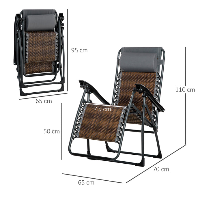 Zero Gravity Outdoor Lounger with Headrest - Folding Recliner with Cup & Phone Holder, Brown - Ideal for Garden, Balcony & Deck Relaxation