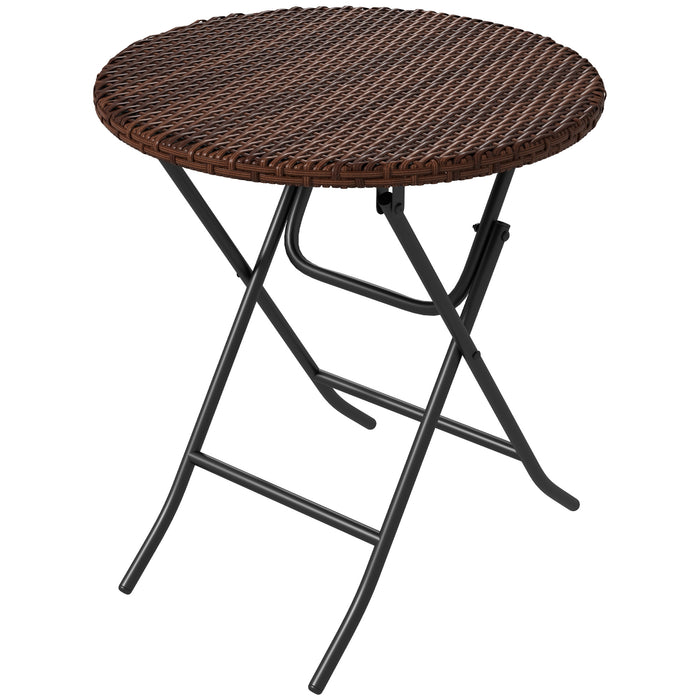 Foldable PE Rattan Coffee Table with Metal Frame - Versatile Wicker Round Side Table in Mixed Brown - Ideal for Lawn and Garden Entertaining