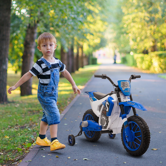 Kids Electric Motorbike - 12V Ride-On Motorcycle with Training Wheels, Blue - Perfect for 3-5-Year-Old Children