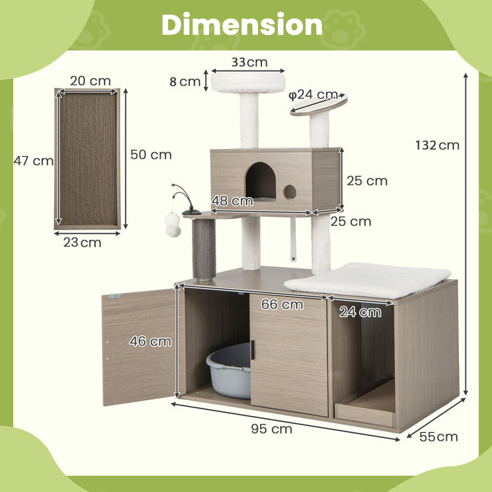 FurryPaws Deluxe Cat Tree - Grey-toned Condo with Litter Box Encapsulation - Perfect Solution for Keeping Cat Litter Discreet and Your Cats Occupied