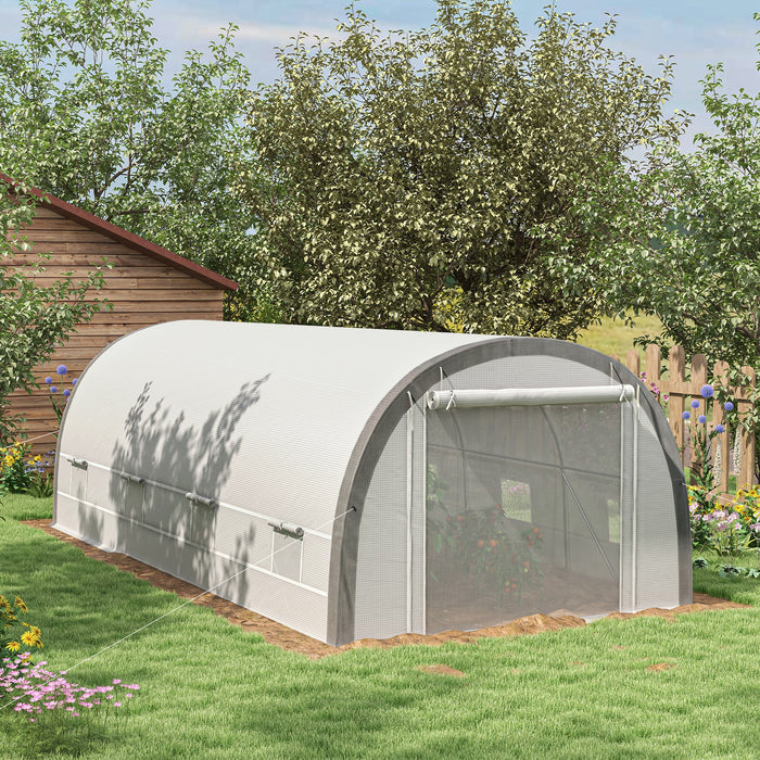 Polytunnel Greenhouse 6x3m - Upgraded Structure with Mesh Door and Windows, includes 15 Plant Labels - Ideal for Season-Extending Gardening & Plant Protection