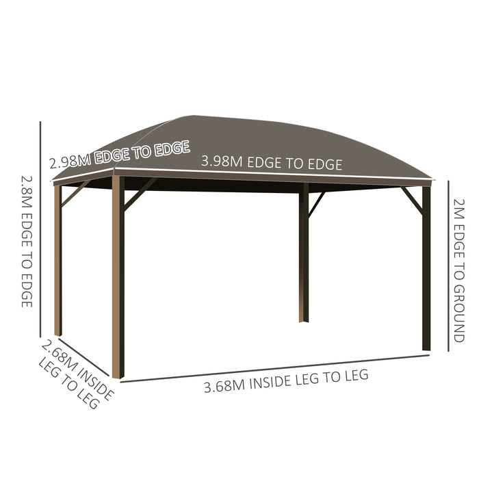 Aluminium Hardtop Gazebo 4x3m - Metal Roof Outdoor Canopy with Mesh Curtains & Side Walls, Brown - Ideal for Patio, Garden Parties & Shelter