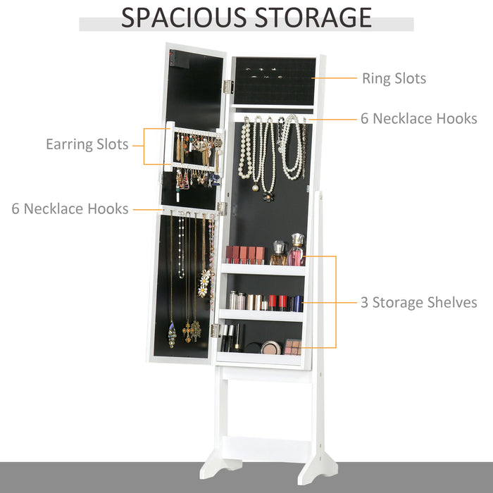 Full Body Mirrored Jewelry Cabinet with LED Light - Storage for Rings, Earrings, Bracelets, and Cosmetics, 3 Angles Adjustable - Organizer for Accessory Enthusiasts and Makeup Lovers