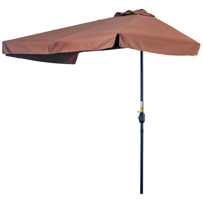 2.3m Semi-Circle Patio Parasol - Durable Metal Frame with Crank Handle, Half Umbrella Design for Balconies - Ideal for Small Spaces, Base Not Included, in Elegant Brown