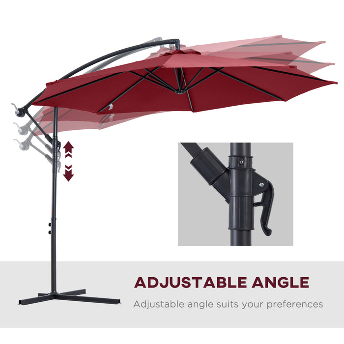 Cantilever 3m Umbrella - Banana-Style Outdoor Parasol for Garden & Patio Sun Protection - Ideal for Comfortable Shade in Wine Red