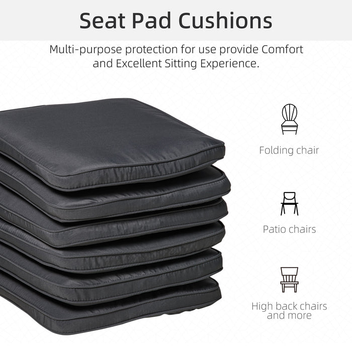 Chair Cushion Seat Pads - Set of 6 with Straps, Removable Tie-On, Indoor & Outdoor Compatibility - Ideal for Dining Chairs and Patio Furniture, Grey