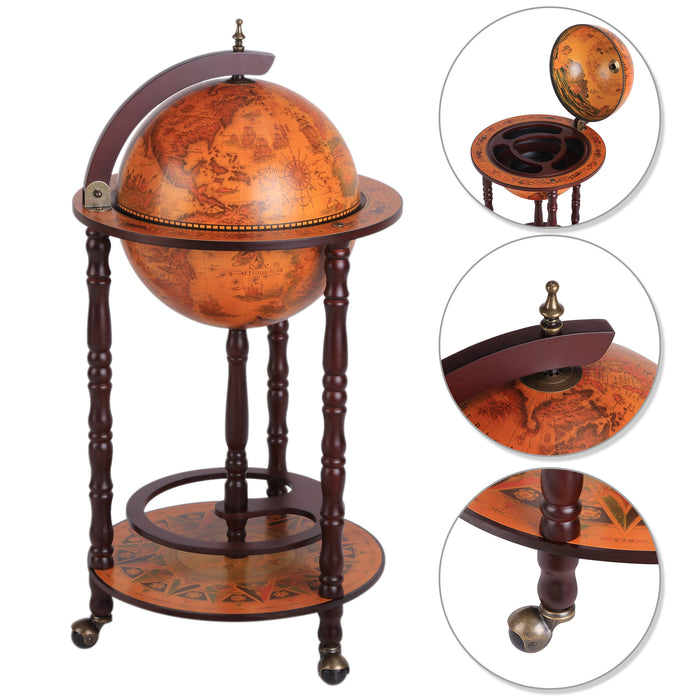 Retro Globe-Shaped Mini Bar - Movable Wine and Beverage Storage Trolley with Glass Bottle Holder - Ideal for Entertaining and Home Decor