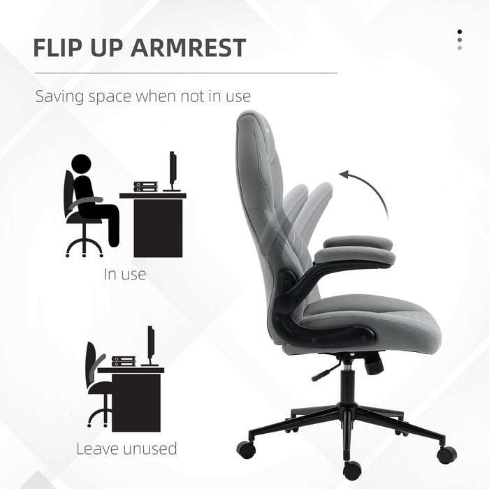 Ergonomic Home Office Desk Chair - Swivel Seat with Flip-Up Armrests and Tilt Function in Light Grey - Ideal for Comfortable Computing and Workstations