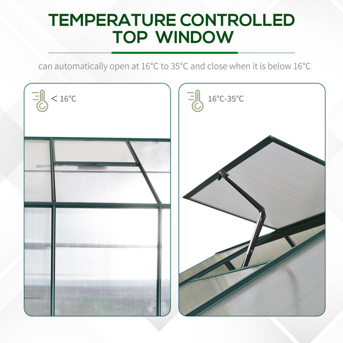 Aluminium Frame Walk-in Greenhouse - 6x8ft with Polycarbonate Panels & Built-In Plant Beds - Temperature Regulation & Sturdy Foundation for Gardeners