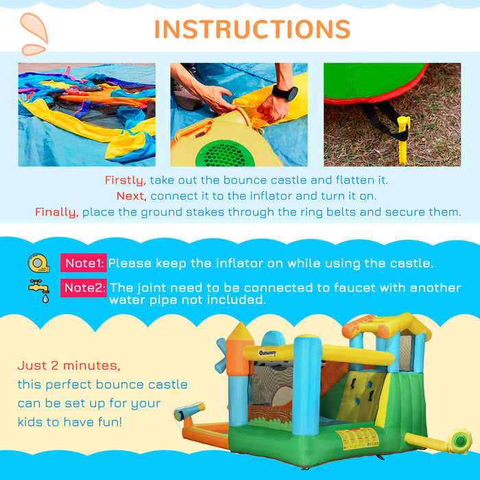 Kids Bounce Castle Farmhouse - 5-in-1 Inflatable Playhouse with Slide, Trampoline, Pool, Water Cannon & Climbing Wall - Complete Set with Inflator & Carry Bag for Ages 3-8