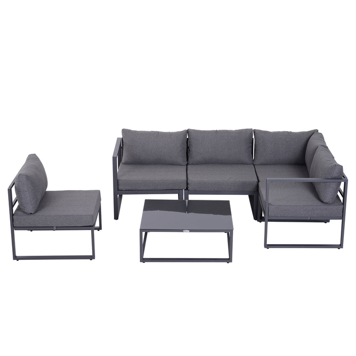 Outdoor Aluminum Sectional Sofa Set - 6Pcs Conversation Furniture with Cushions - Patio Lounging & Entertainment Comfort