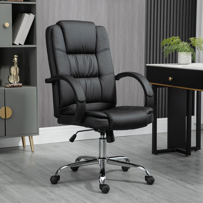 Ergonomic High Back Swivel Chair - PU Leather Executive Seat with Adjustable Tilt & Height, Padded Armrests - Comfortable Office Furniture for Professionals