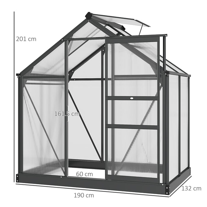 Large Walk-In Polycarbonate Greenhouse - Sturdy Galvanized Base & Aluminum Frame, Slide Door, 6x4 ft - Ideal for Garden Plant Growth & Protection