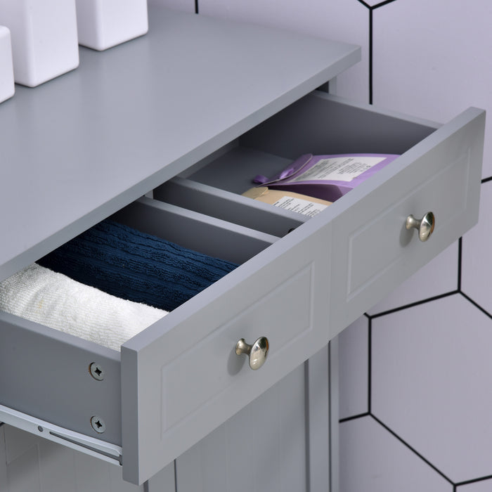 Free-Standing Bathroom Storage Cabinet with Adjustable Shelf - 2 Drawer Traditional Style Unit with Cupboard & Handles, 75x60cm, Grey - Ideal for Organizing Toiletries and Linens