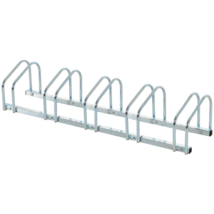 Bike Floor Rack for 5 Bicycles - Sturdy Silver Parking Stand - Space-Saving Storage Solution for Cyclists