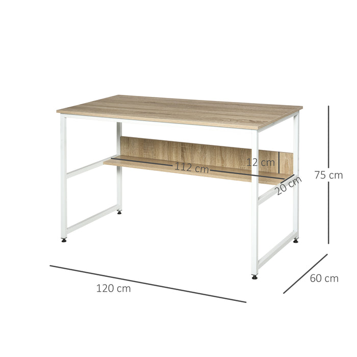 Adjustable Oak Computer Desk with Storage Shelf - Sturdy Metal Frame Home Office Workstation for Laptop and Writing - Ideal for Study and Work at Home