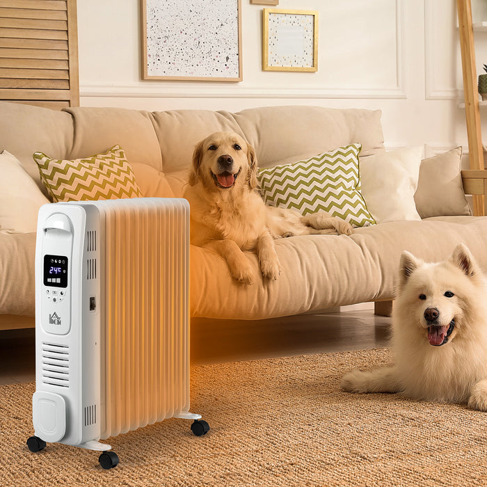 2720W Digital Oil-Filled Radiator - 11-Fin Portable Electric Heater with LED Display and 3 Heat Settings - Safety Cut-Off Feature and Remote Control for Easy Room Heating