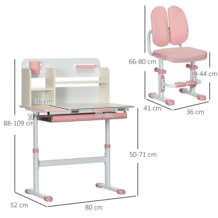 Height Adjustable Children's Desk and Chair Set with Storage Shelves - Washable Seat Cover and Anti-Slip Mat Included - Ergonomic Study Furniture for Ages 3-12, Pink