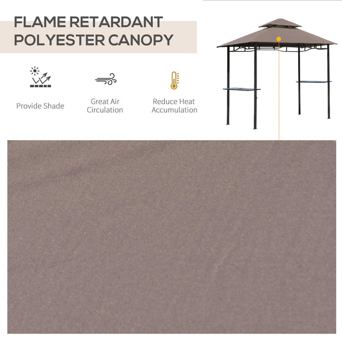 Double-Tier 8ft BBQ Gazebo - Outdoor Grill Canopy Shelter with Ventilated Top - Patio and Deck Barbecue Tent for Home Entertainment, Coffee Color