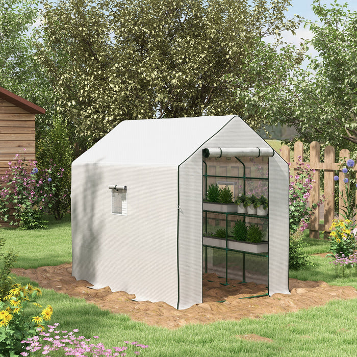 3-Tier Walk-in Greenhouse - PE Cover, Roll-up Door, Mesh Windows, 140 x 213 x 190 cm - Ideal for Garden Enthusiasts and Plant Cultivation