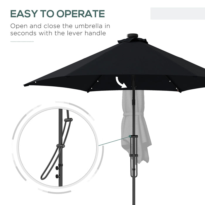 Cantilever Garden Parasol Umbrella with Solar LED Lights - 3m Outdoor Shade with Sturdy Cross Base & Waterproof Canopy in Black - Perfect for Patio, Deck, or Poolside Relaxation