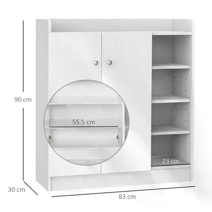 Hallway Shoe Storage Cabinet with 2 Doors - Adjustable 4-Shelf Cupboard and Footwear Rack Stand Organizer, White Finish - Ideal for Home Clutter Reduction and Space Saving