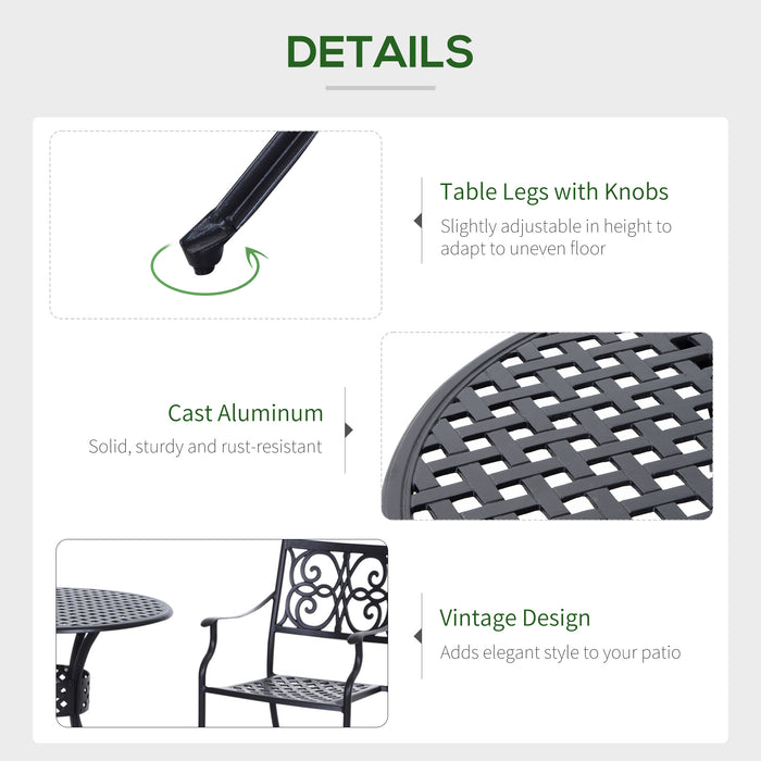 Aluminium Round Garden Table with Umbrella Hole - 85cm Grid Motif Outdoor Dining Furniture, Black - Perfect for Patio and Garden Entertainment