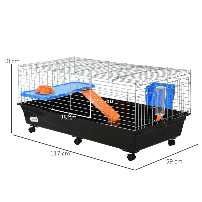 2-Tier Steel Guinea Pig Hut - Medium-Sized Dual-Level Cage with Accessories, Blue/Orange - Ideal for Small Guinea Pigs