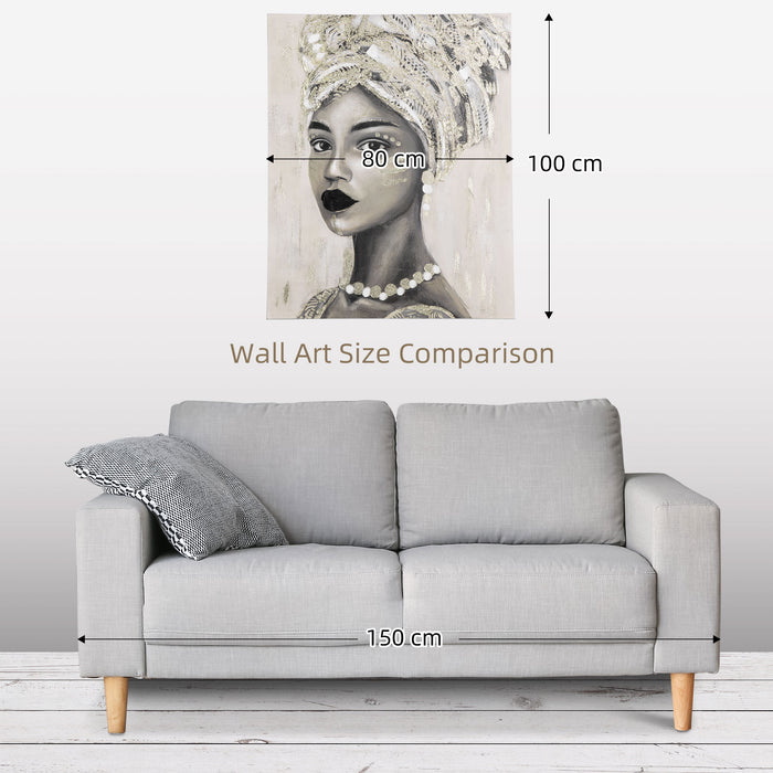 Gold African Woman Hand-Painted Canvas - Elegant Wall Art for Home Decor - Ideal for Living Room and Bedroom Aesthetics