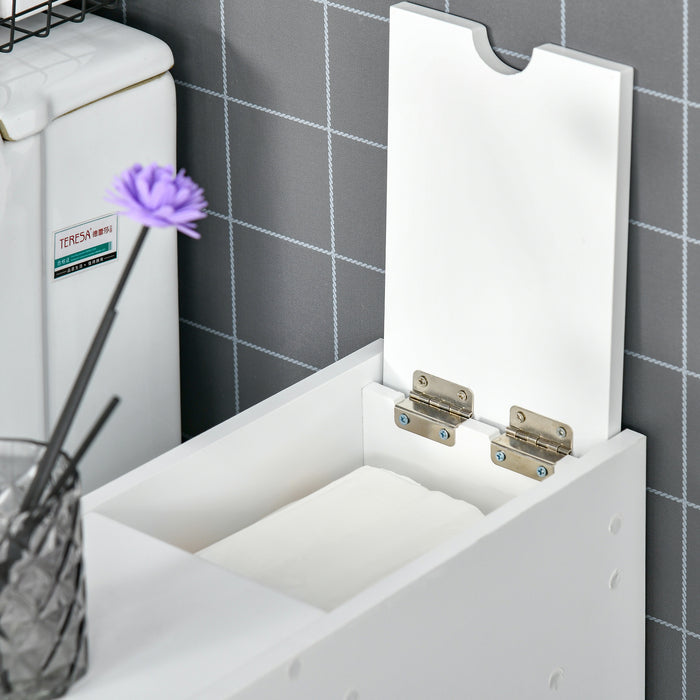 White Slimline Bathroom Storage Cabinet - Space-Saving Bath Organizer with Drawers - Ideal for Toiletries and Linen Management