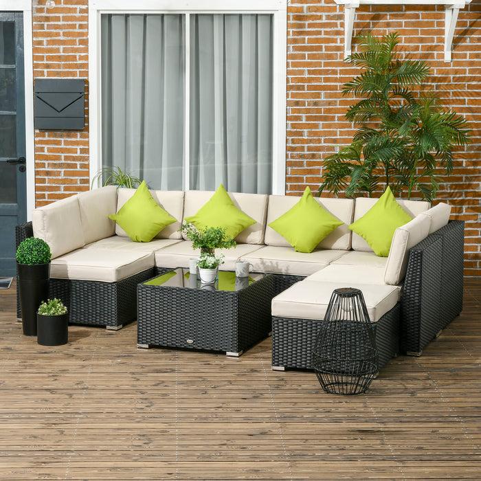 Outdoor PE Rattan 8-Piece Corner Sofa Set - Comfortable Patio Garden Furniture with Washable Cushions - Ideal for Deck, Porch and Poolside Entertaining