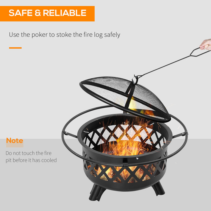 2-in-1 Outdoor Fire Pit and BBQ Grill - Patio Heater, Wood Charcoal Burner with Spark Screen and Poker - Perfect for Backyard Bonfires and Cooking