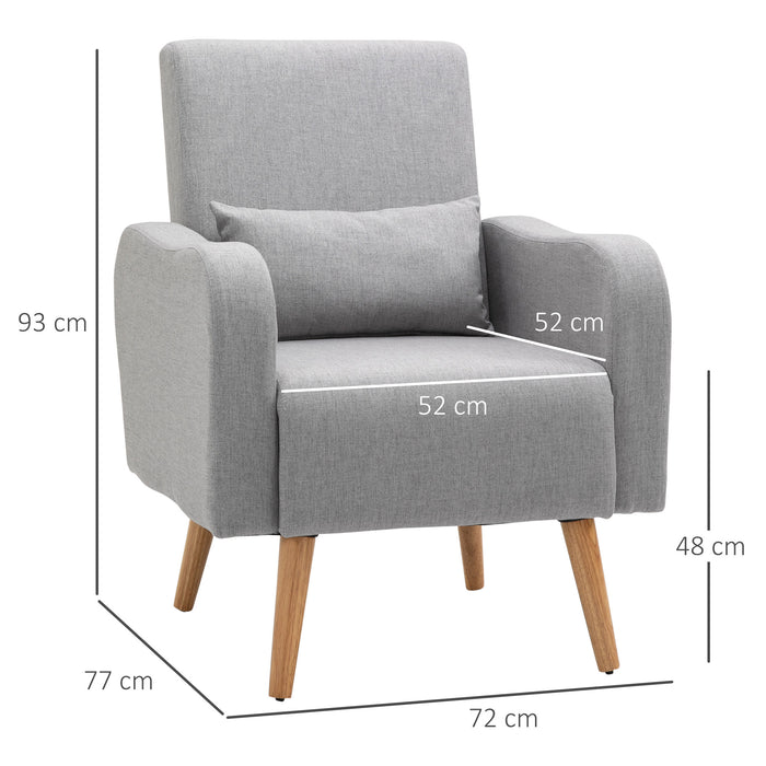 Comfortable Grey Linen-Touch Armchair - Upholstered Leisure Lounge Sofa with Sturdy Wooden Frame - Ideal for Living Room and Club Relaxation