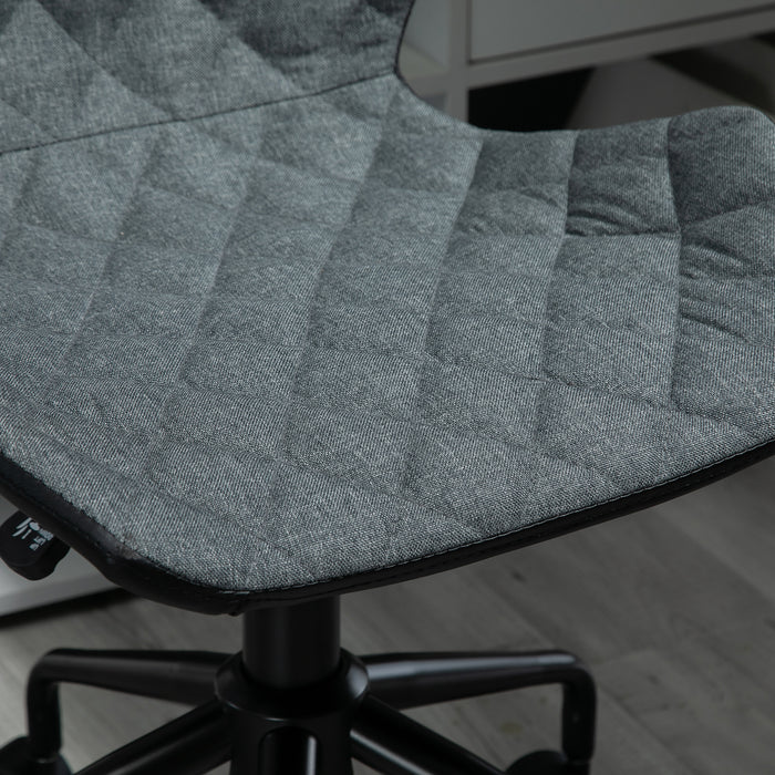 Swivel Home Office Computer Desk Chair - Adjustable Height with Nylon Wheels, Linen Grey Fabric - Comfort Seating for Work or Study