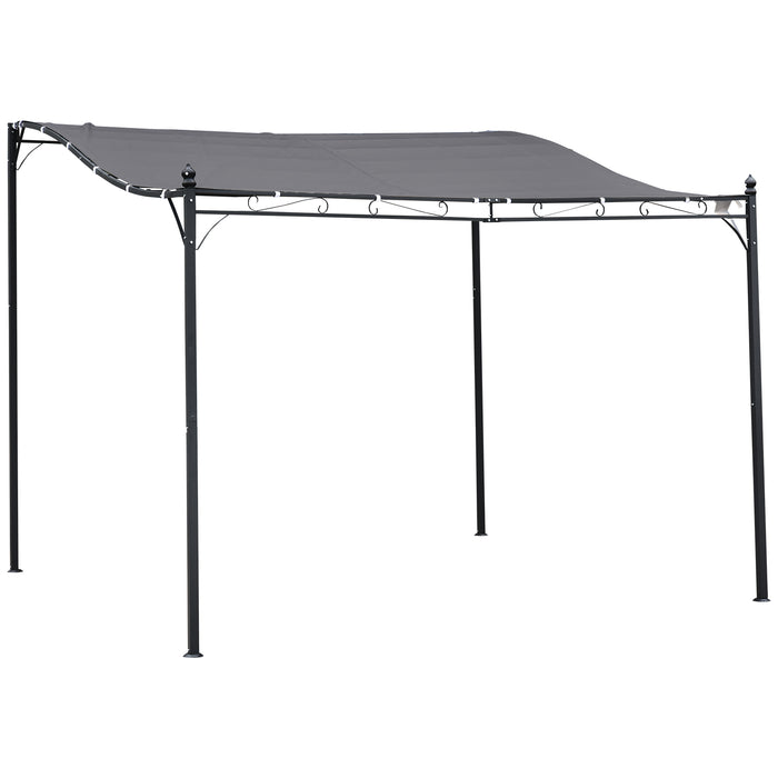 Freestanding Garden Gazebo - 3x3m Metal Wall Awning Canopy in Grey - Outdoor Shelter for Patio and Entertaining