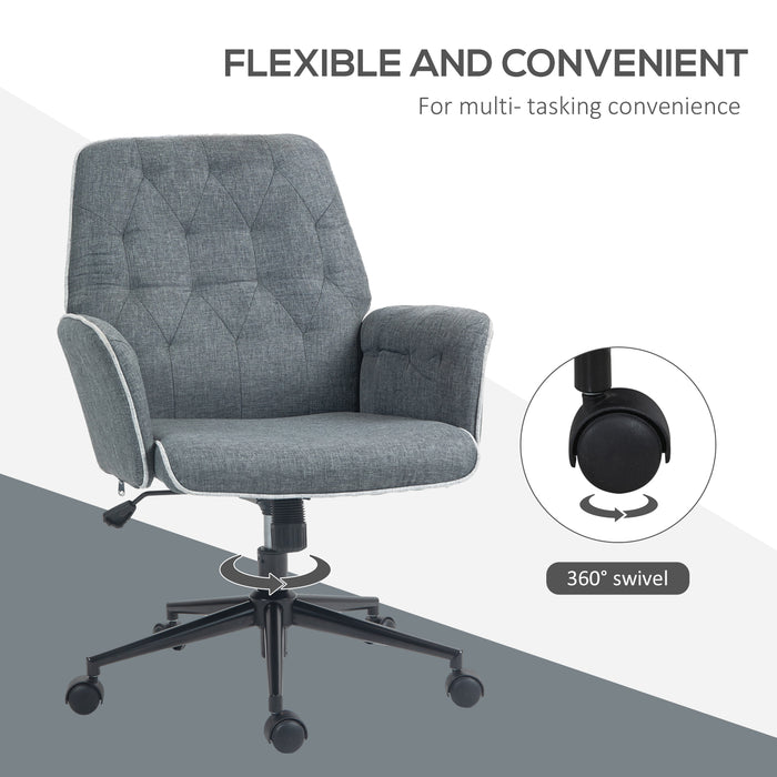 Modern Linen Swivel Computer Chair with Armrest - Adjustable Height, Dark Grey Office Seat - Comfort & Style for Professionals and Home Offices