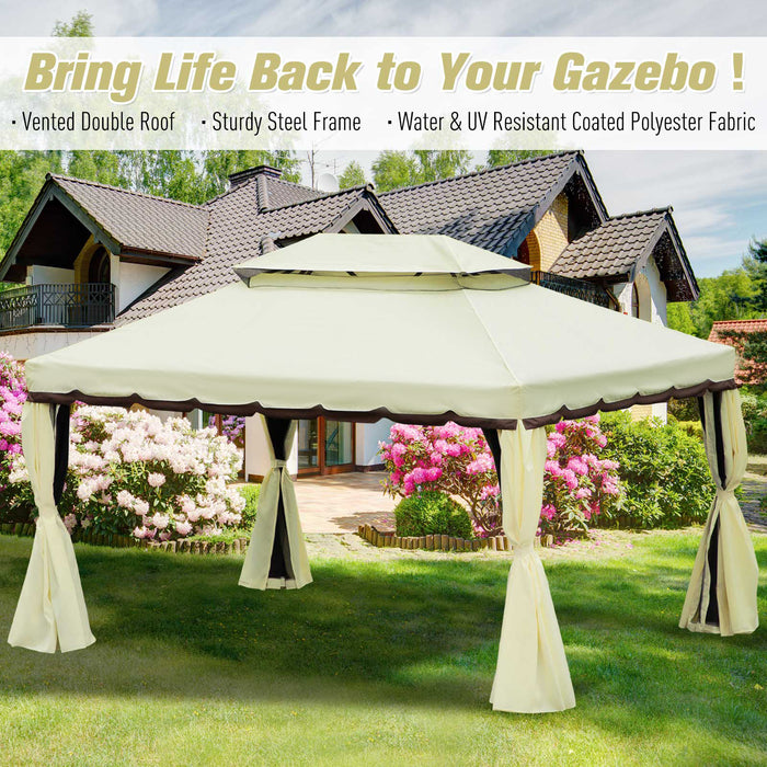 Aluminium Metal Gazebo 3x4m - Outdoor Marquee Canopy Pavilion with Nets and Sidewalls, Cream White - Ideal for Patio, Garden Parties & Shelters