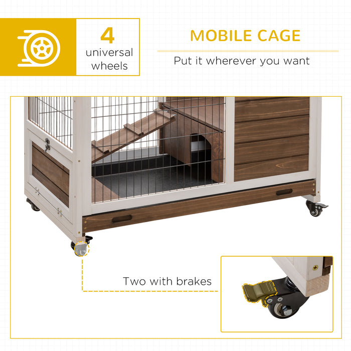 Indoor Wooden Rabbit Hutch with Enclosed Run - Spacious and Durable Small Pet Shelter in Brown - Ideal for Rabbits and Small Animals